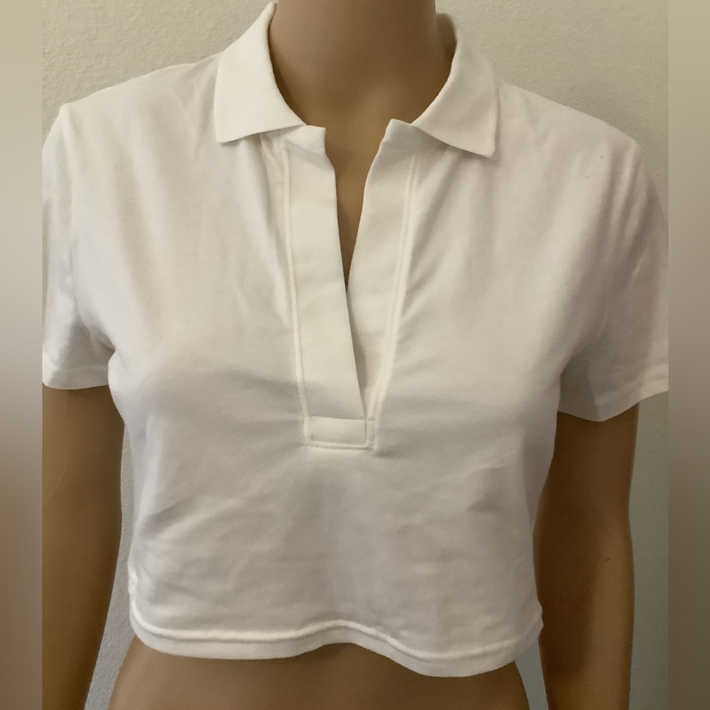 H&M White Cropped Polo Top